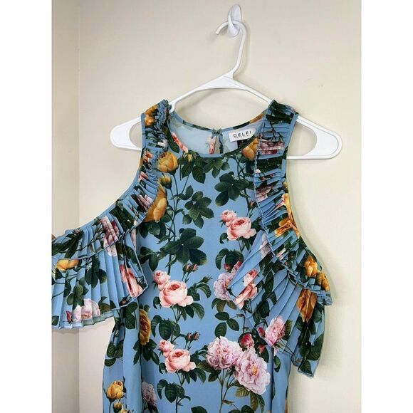 DELFI Blue Floral Cold Shoulder Mini Dress Size S - Picture 3 of 9